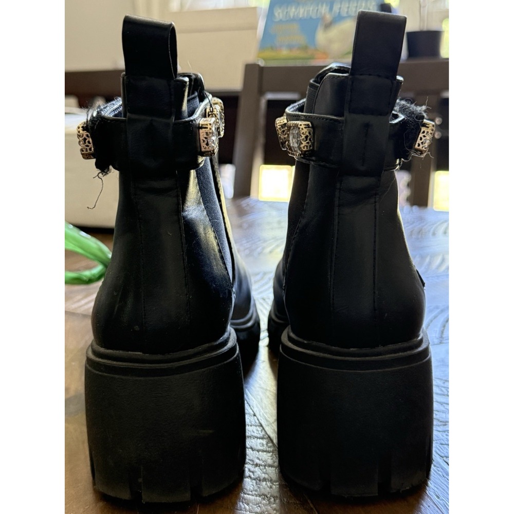 Black Chelsea Boots Embellished with Crystals Chunky Lug Sole Size 8M - Picture 2 of 10
